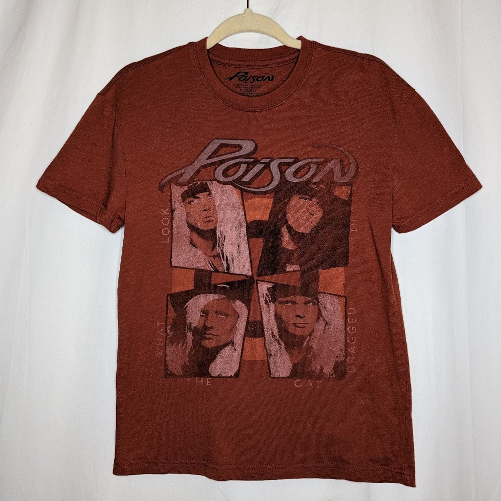 Poison Women's Red Magazine Style Band T-shirt Size XS